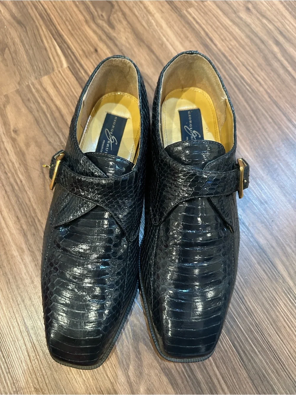 Snakeskin Men’s Black Textured Monk Strap Dress Shoes with buckles
